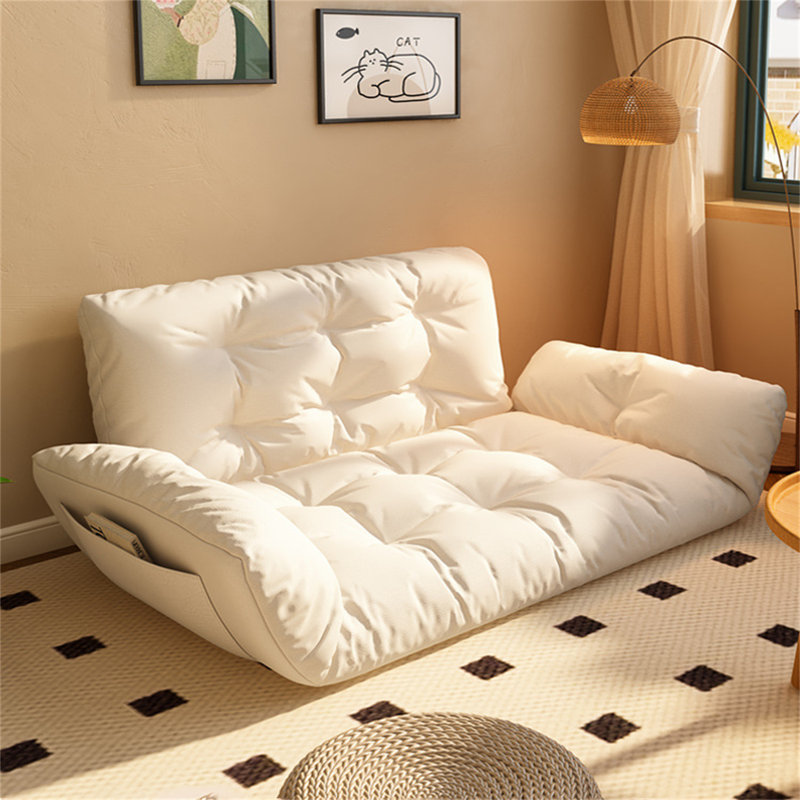Modern Padded Lazy Couch Small Double Sofa Bed 5 Adjustable Backrests And Armrests Loveseat With 4 Wooden Legs For Living Room Bedroom Study